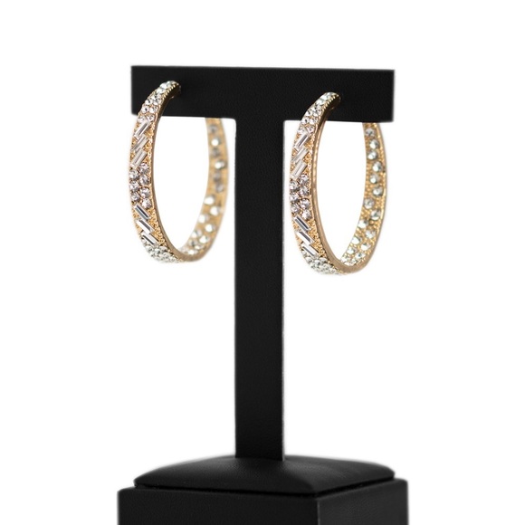 Gold hoops with white rhinstones - Picture 2 of 2